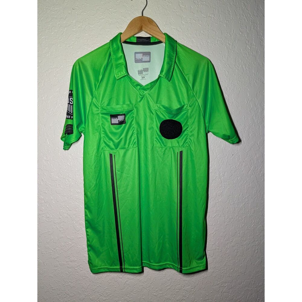 M USA Soccer Referee Polo Green Official Sports Jersey Shirt